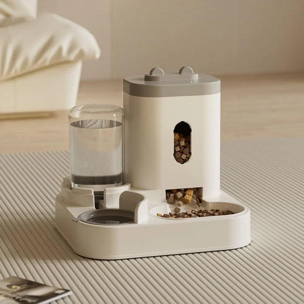 Automatic Feeder Dog Cat Food Bowl with Water Fountain Large Capacity Pet Food Storage Dispenser Container Puppy Pet Accessories (Gray)