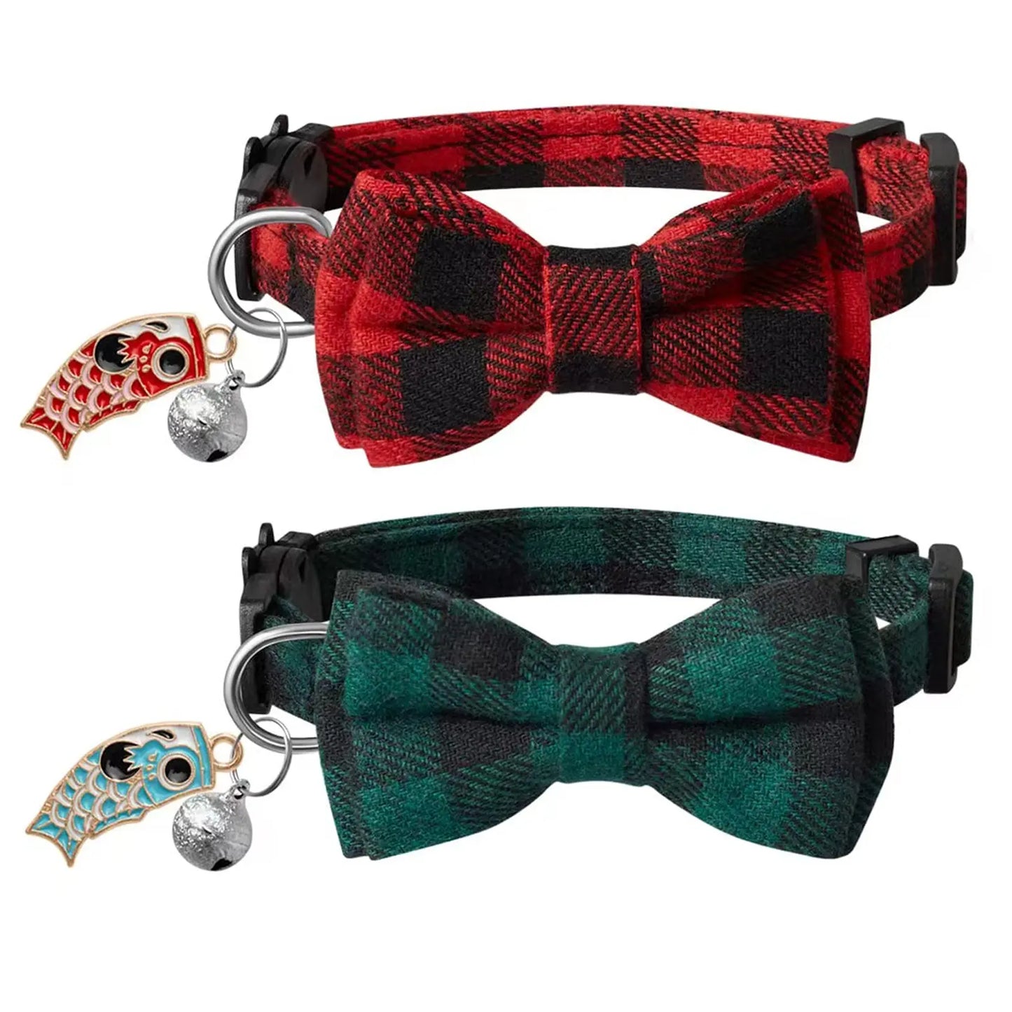 2 Pack Small Fish Cat Collars with Bow Tie and Bell,Personalized Breakaway Kitten Collar for Girl Boy Cats,Adjustable 7-12Inch,Cute for Kitty Kitten Adult Cats,Pet Supplies,Stuff,Accessories