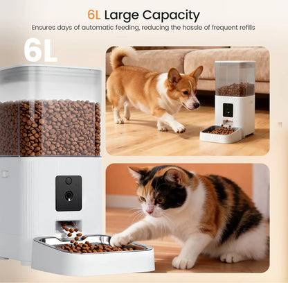 Smart Automatic Pet Feeder with HD Camera, 5G Wifi App Control, Two-Way Audio, Night Vision & Portion Scheduling for Cats & Dogs, Stainless Steel Bowl