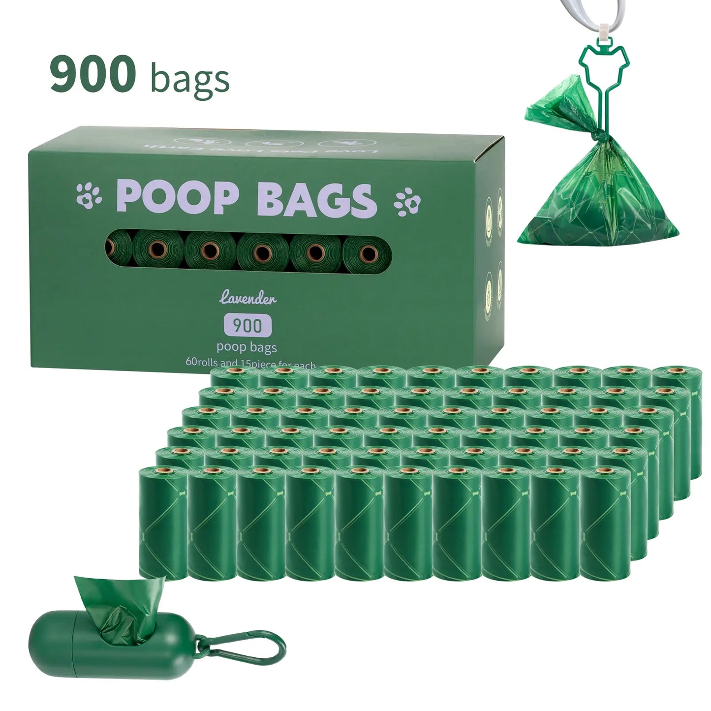 Dog Poop Bag Dispenser with Dog Poop Bags, Durable and Guaranteed Leakproof, Lavender Scented, 1 Dispenser and 900/270 Bags #Summervibes