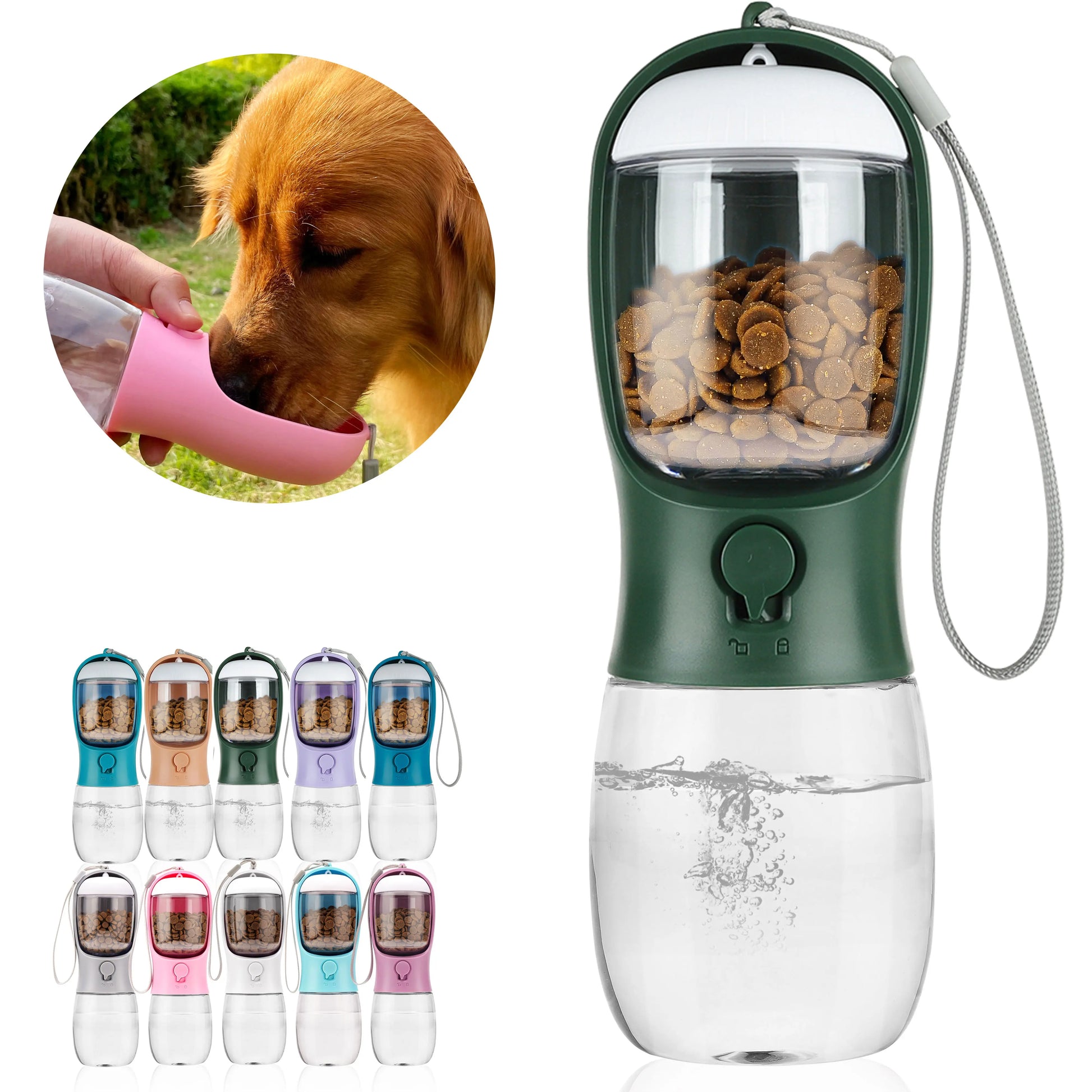 AVELORA Dog Water Bottle,Portable Pet Water Bottle with Food Container,Outdoor Portable Water Dispenser for Cat,Rabbit,Puppy and Other Pets for Walking,Hiking,Travel