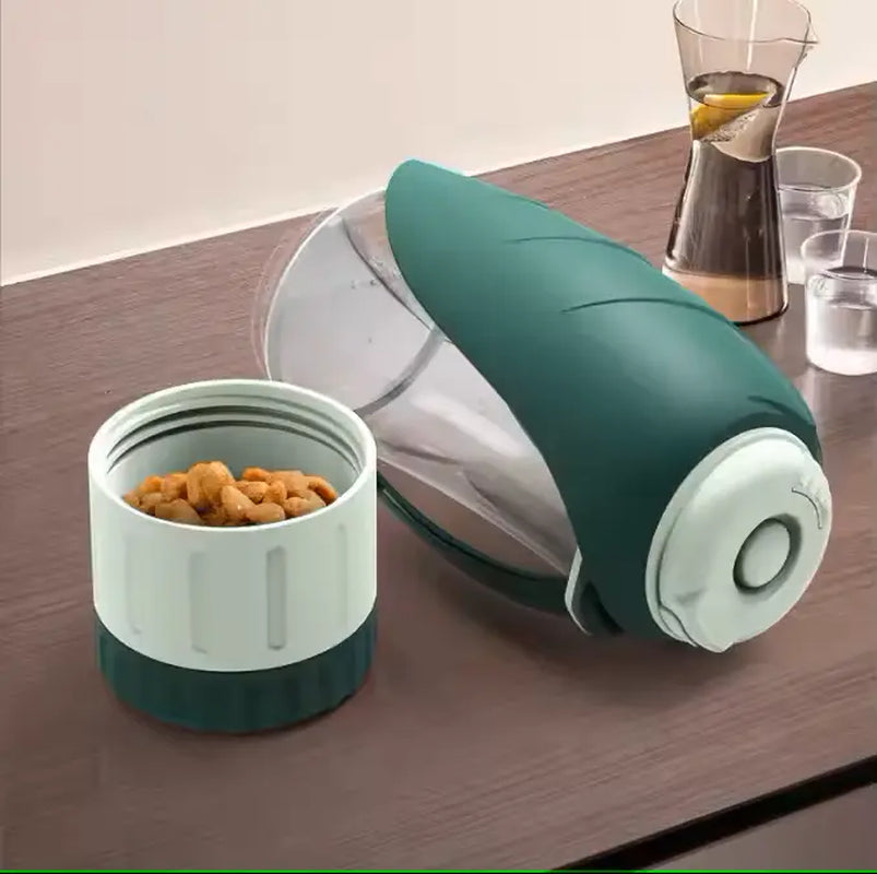 Hydro Paw Portable Dog Water Bottle Dispenser with Detachable Food Container & Wide Drinking Cup for Outdoor Activities Green