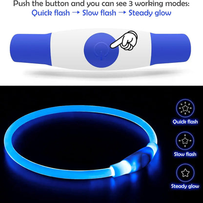 Led Dog Collar, USB Rechargeable Flash Dog Necklace Light, Pet Safety Collar Makes Your Beloved Dogs Be Seen at Night for Small Medium Large Dogs(Red/Blue)