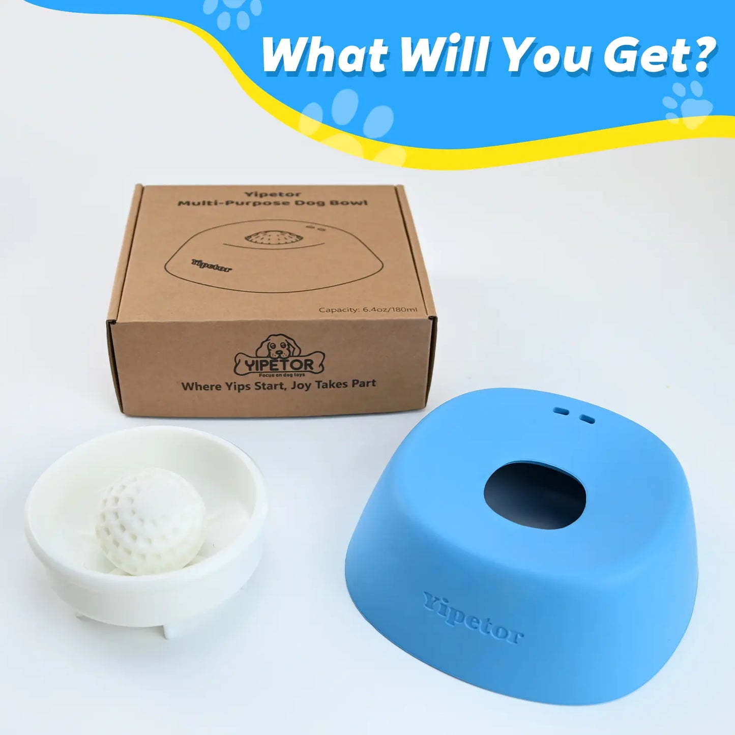 Yipetor Slow Feeder Dog Bowls for Liquid Treat, [Built-In Rolling Ball] No Spill Bone Broth Dog Licking Bowl, Multi-Purpose Puppy Yogurt Feeder Bowl for All Breeds Dietary Supplement/Post-Op Nutrition Feeding