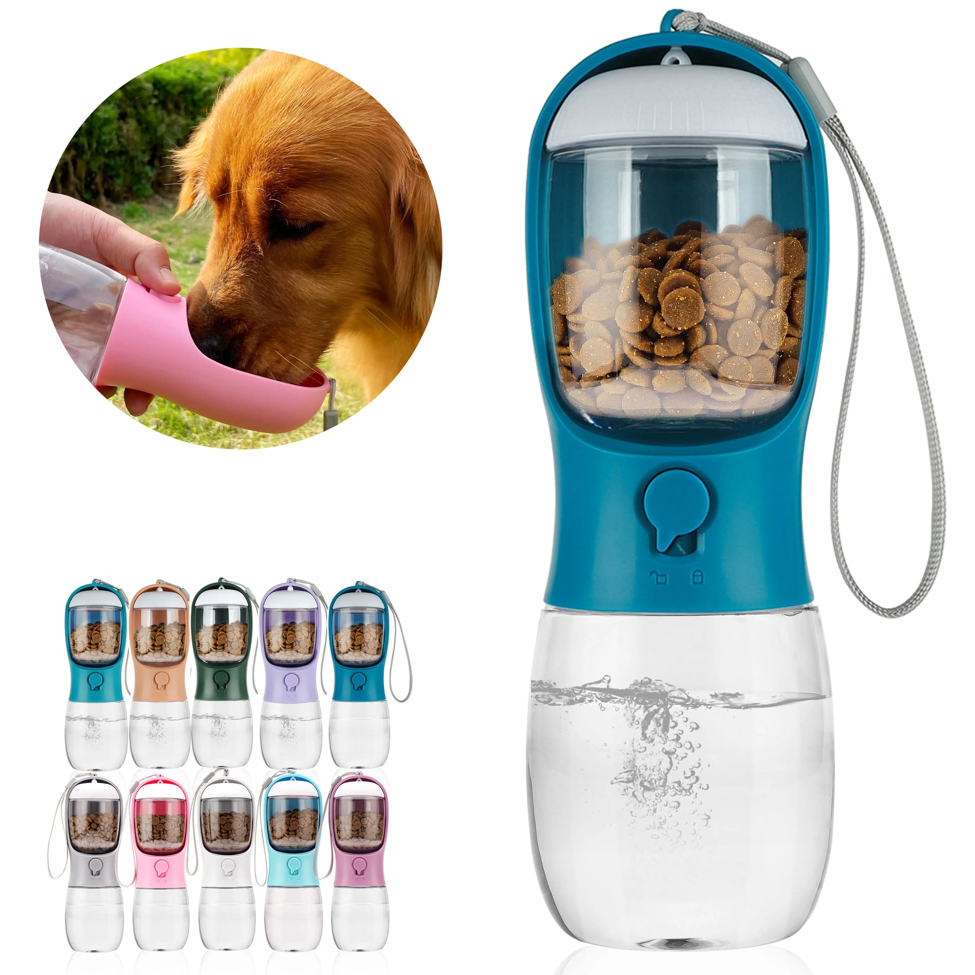 AVELORA Dog Water Bottle,Portable Pet Water Bottle with Food Container,Outdoor Portable Water Dispenser for Cat,Rabbit,Puppy and Other Pets for Walking,Hiking,Travel