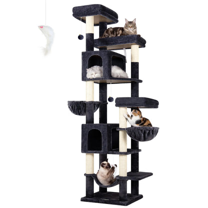 Globlazer Heavy Duty 82" Cat Mansion, Space-Saving Corner Cat Furniture with 2 Condos & 7 Sisal Scratching Posts