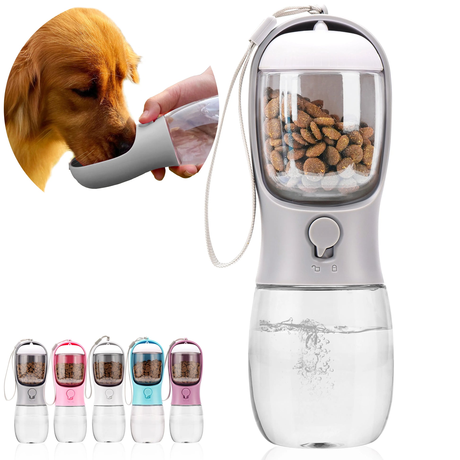 AVELORA Dog Water Bottle,Portable Pet Water Bottle with Food Container,Outdoor Portable Water Dispenser for Cat,Rabbit,Puppy and Other Pets for Walking,Hiking,Travel