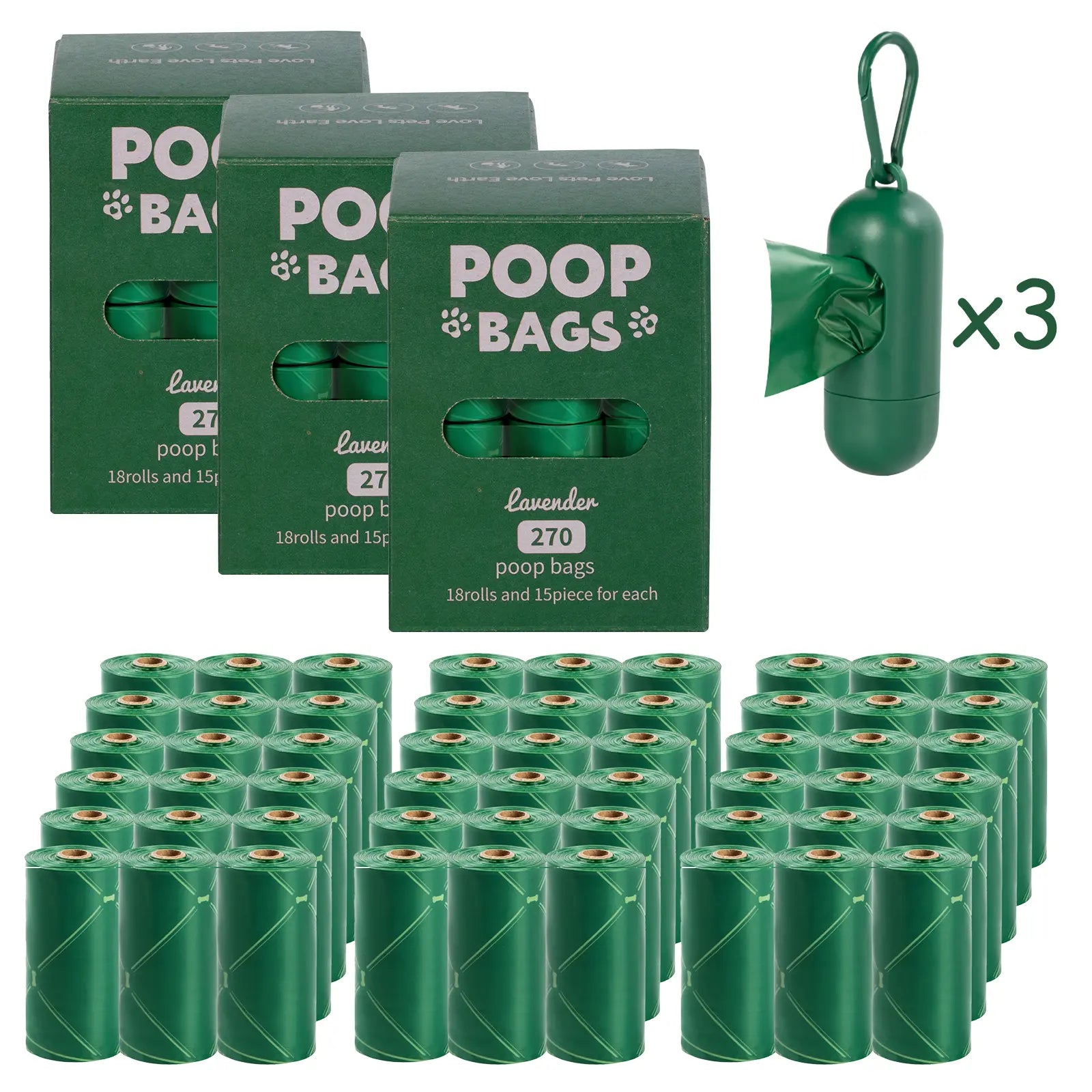 Dog Poop Bag Dispenser with Dog Poop Bags, Durable and Guaranteed Leakproof, Lavender Scented, 1 Dispenser and 900/270 Bags #Summervibes