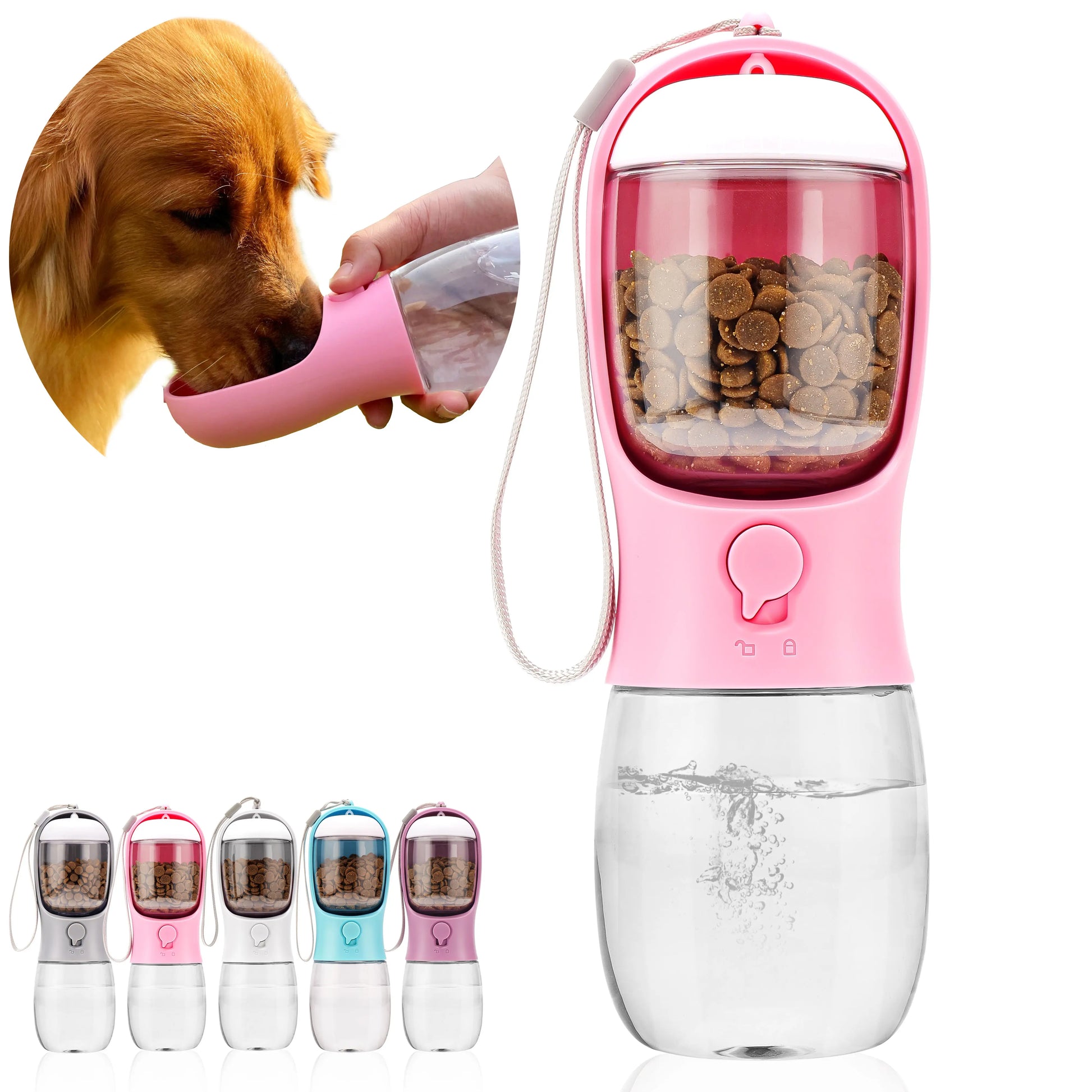 AVELORA Dog Water Bottle,Portable Pet Water Bottle with Food Container,Outdoor Portable Water Dispenser for Cat,Rabbit,Puppy and Other Pets for Walking,Hiking,Travel