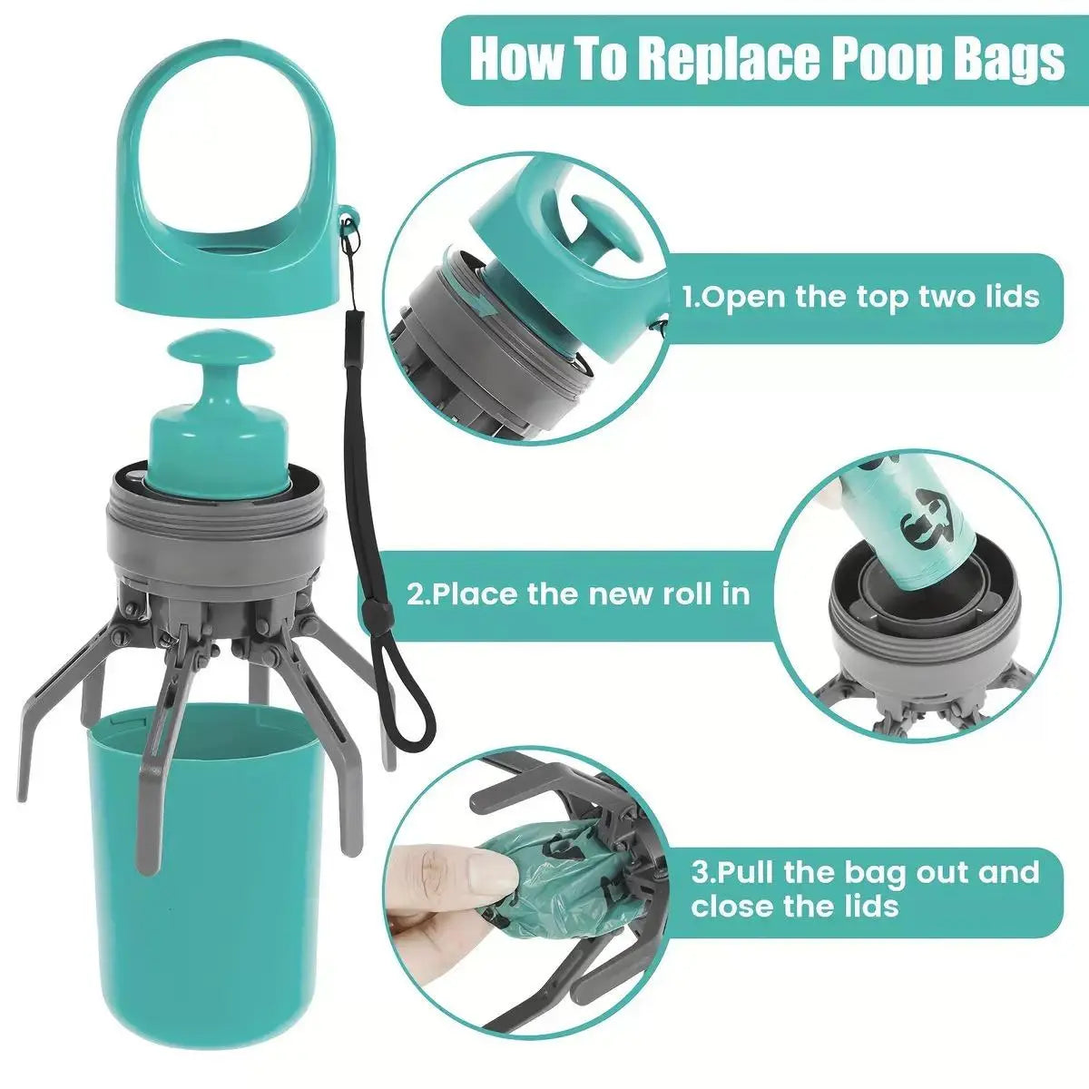 Portable Dog Poop Scoop with Bag, 1 Roll Pet Waste Bag, Pet Outdoor Cleaning Tool, Pet Supplies for Dogs & Cats