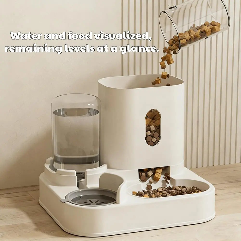 Automatic Feeder Dog Cat Food Bowl with Water Fountain Large Capacity Pet Food Storage Dispenser Container Puppy Pet Accessories (Gray)