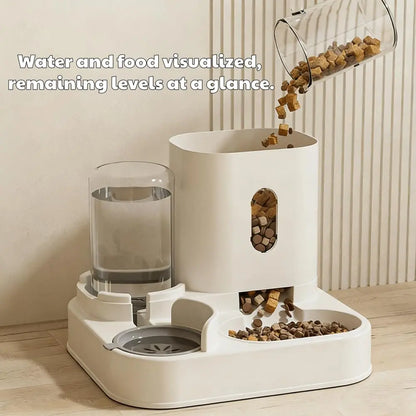 Automatic Feeder Dog Cat Food Bowl with Water Fountain Large Capacity Pet Food Storage Dispenser Container Puppy Pet Accessories (Gray)