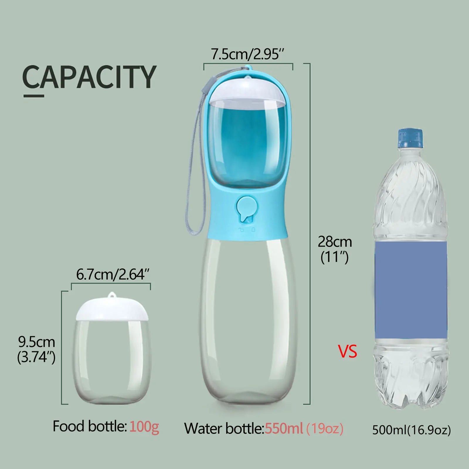 AVELORA Dog Water Bottle,Portable Pet Water Bottle with Food Container,Outdoor Portable Water Dispenser for Cat,Rabbit,Puppy and Other Pets for Walking,Hiking,Travel