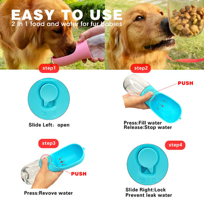 AVELORA Dog Water Bottle,Portable Pet Water Bottle with Food Container,Outdoor Portable Water Dispenser for Cat,Rabbit,Puppy and Other Pets for Walking,Hiking,Travel