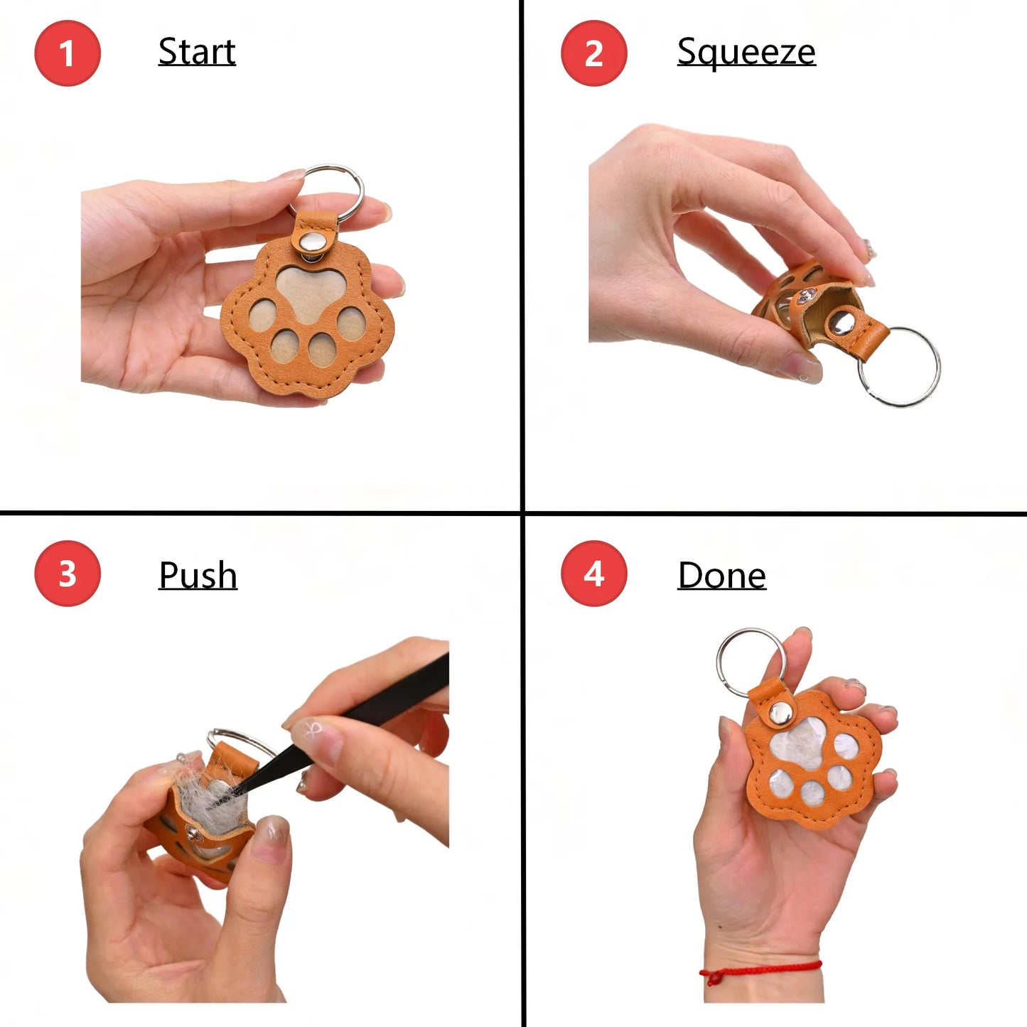 Pet Fur Keepsake Leather Keychain – Cute Paw Charm for Dog & Cat Hair, Meaningful Gift for Pet Lovers, Keeping Special Moments Close