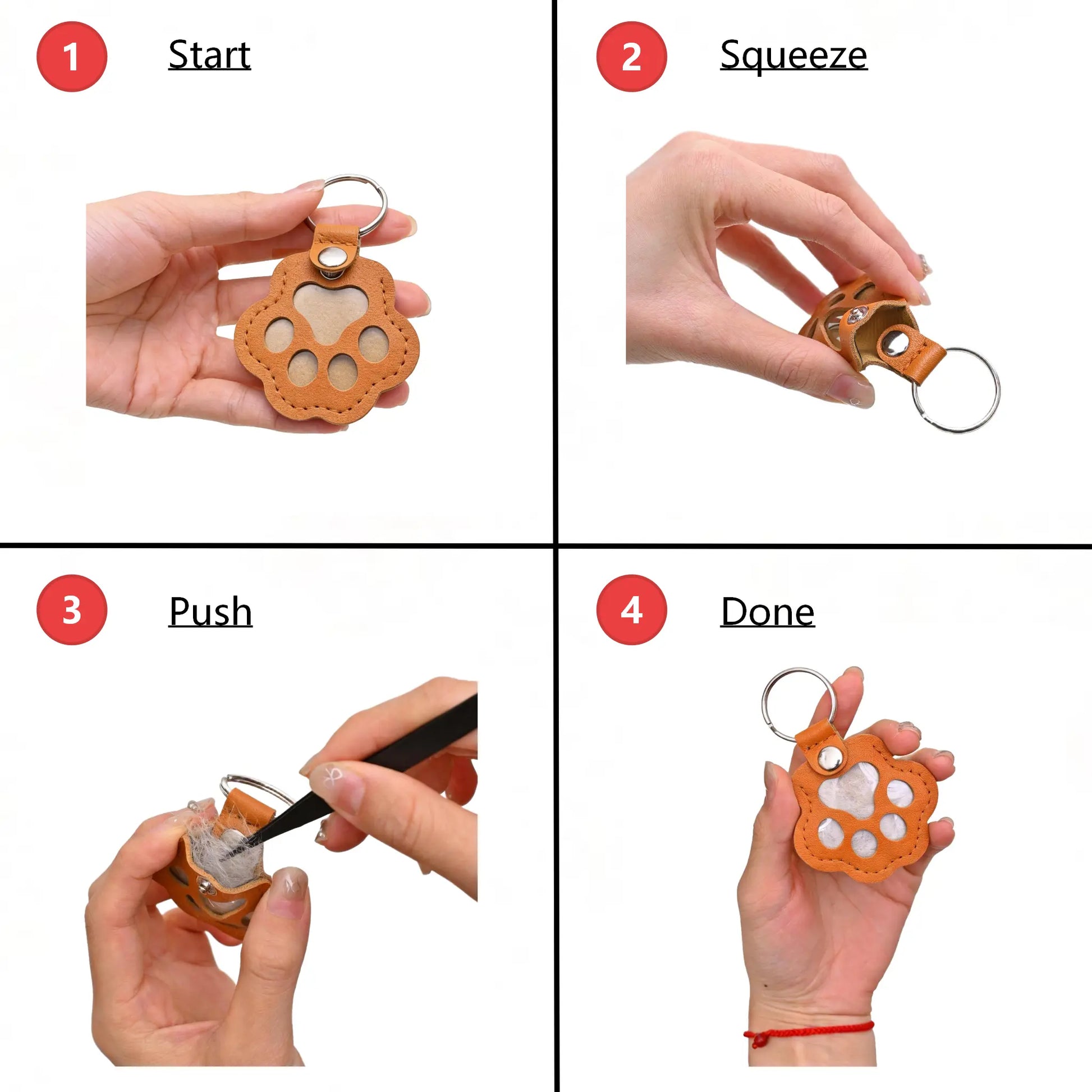 Pet Fur Keepsake Leather Keychain – Cute Paw Charm for Dog & Cat Hair, Meaningful Gift for Pet Lovers, Keeping Special Moments Close