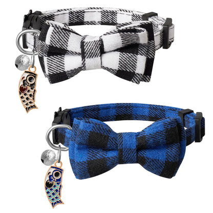 2 Pack Small Fish Cat Collars with Bow Tie and Bell,Personalized Breakaway Kitten Collar for Girl Boy Cats,Adjustable 7-12Inch,Cute for Kitty Kitten Adult Cats,Pet Supplies,Stuff,Accessories