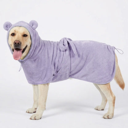 Koogal Cute Bear Ears Hooded Dog Bath Robe and Towels for Drying with Adjustable Waistband Quick-Dry Microfiber for Small Medium Large Dogs 6 to 115 Lbs