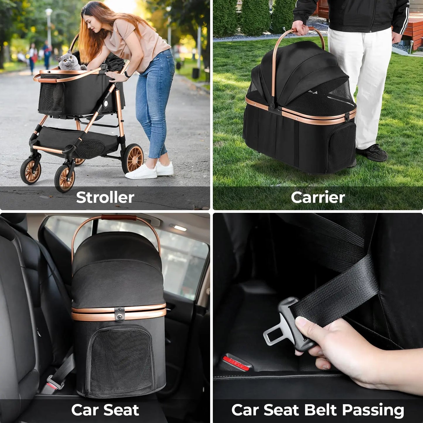 TLGREEN Pet Stroller for Medium Dogs Cats up to 55 Lbs, All-Terrain 3-In-1 Dog Stroller with Detachable Carrier, Rubber Wheels, One-Click Folding, Storage Basket & Cup Holder, for Senior Dogs & Cats