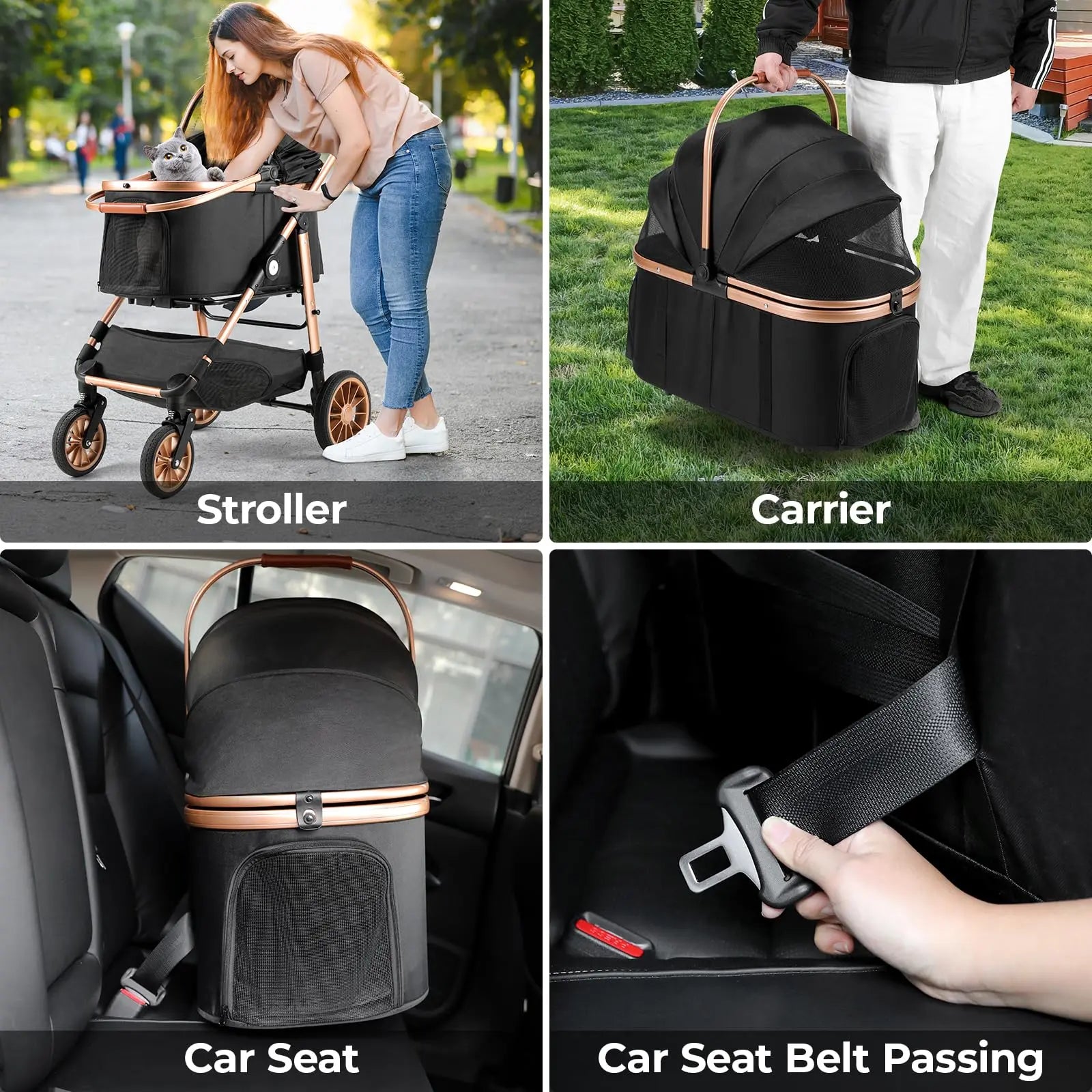 TLGREEN Pet Stroller for Medium Dogs Cats up to 55 Lbs, All-Terrain 3-In-1 Dog Stroller with Detachable Carrier, Rubber Wheels, One-Click Folding, Storage Basket & Cup Holder, for Senior Dogs & Cats