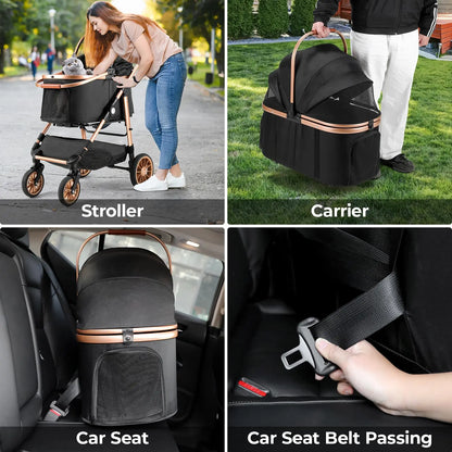 TLGREEN Pet Stroller for Medium Dogs Cats up to 55 Lbs, All-Terrain 3-In-1 Dog Stroller with Detachable Carrier, Rubber Wheels, One-Click Folding, Storage Basket & Cup Holder, for Senior Dogs & Cats