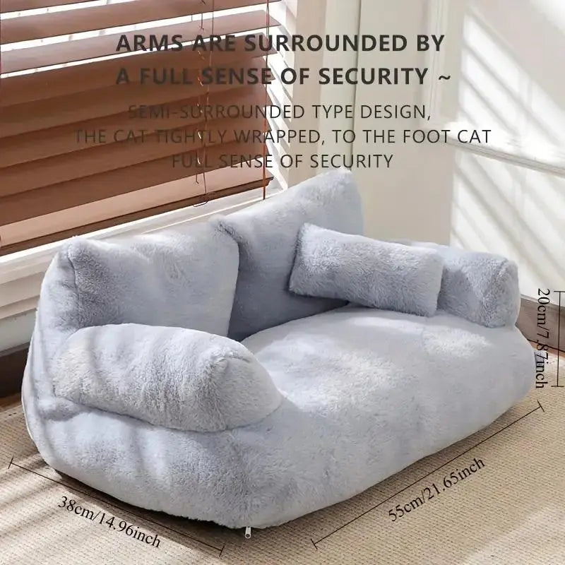 Large Cat Kitten Dog Sofa Bed, Four-Season Pet Couch, Comfortable Plush Sofa, Suitable for Autumn Winter, Indoor Home Cats Dogs, Modern Pet Furniture