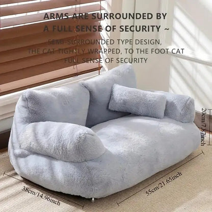 Large Cat Kitten Dog Sofa Bed, Four-Season Pet Couch, Comfortable Plush Sofa, Suitable for Autumn Winter, Indoor Home Cats Dogs, Modern Pet Furniture