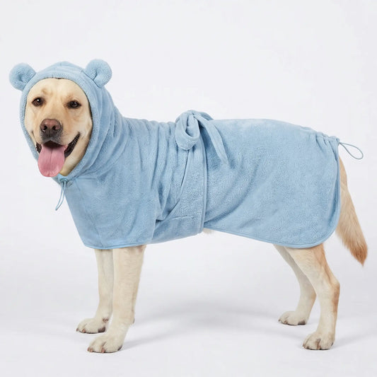 Koogal Cute Bear Ears Hooded Dog Bath Robe and Towels for Drying with Adjustable Waistband Quick-Dry Microfiber for Small Medium Large Dogs 6 to 115 Lbs