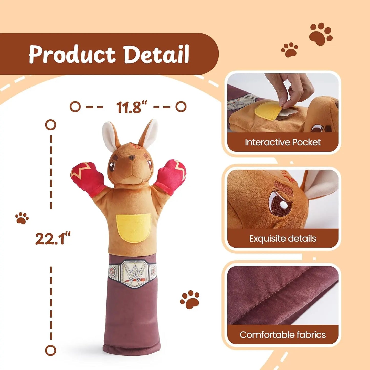 PURETOY Rumble Roo Cat Wrestling Toy #Summervibes #Petlovers, 22-Inch Kangaroo Puppet with Catnip Pouches & Treat Pocket, Reinforced Glove for Kicking, Bonding Toy for Cats
