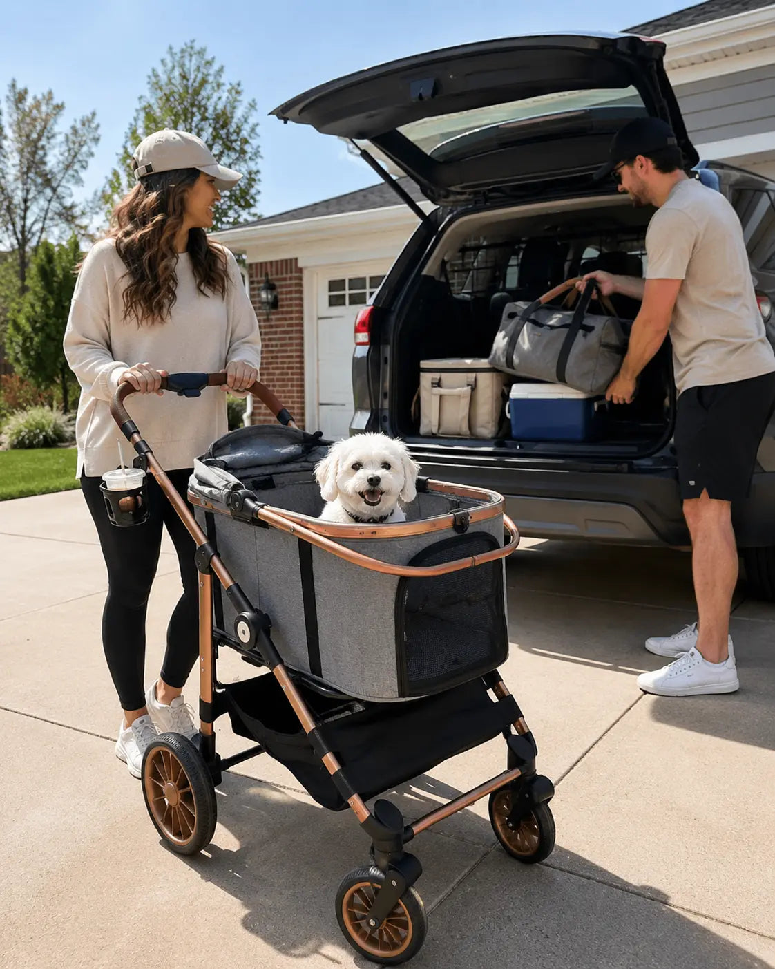 TLGREEN Pet Stroller for Medium Dogs Cats up to 55 Lbs, All-Terrain 3-In-1 Dog Stroller with Detachable Carrier, Rubber Wheels, One-Click Folding, Storage Basket & Cup Holder, for Senior Dogs & Cats