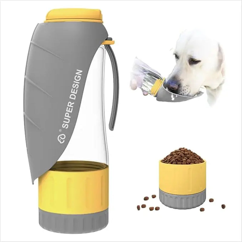 Hydro Paw Portable Dog Water Bottle Dispenser with Detachable Food Container & Wide Drinking Cup for Outdoor Activities Green