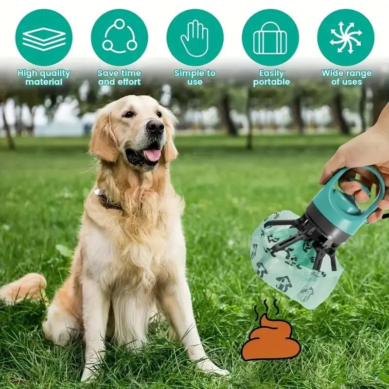 Portable Dog Poop Scoop with Bag, 1 Roll Pet Waste Bag, Pet Outdoor Cleaning Tool, Pet Supplies for Dogs & Cats