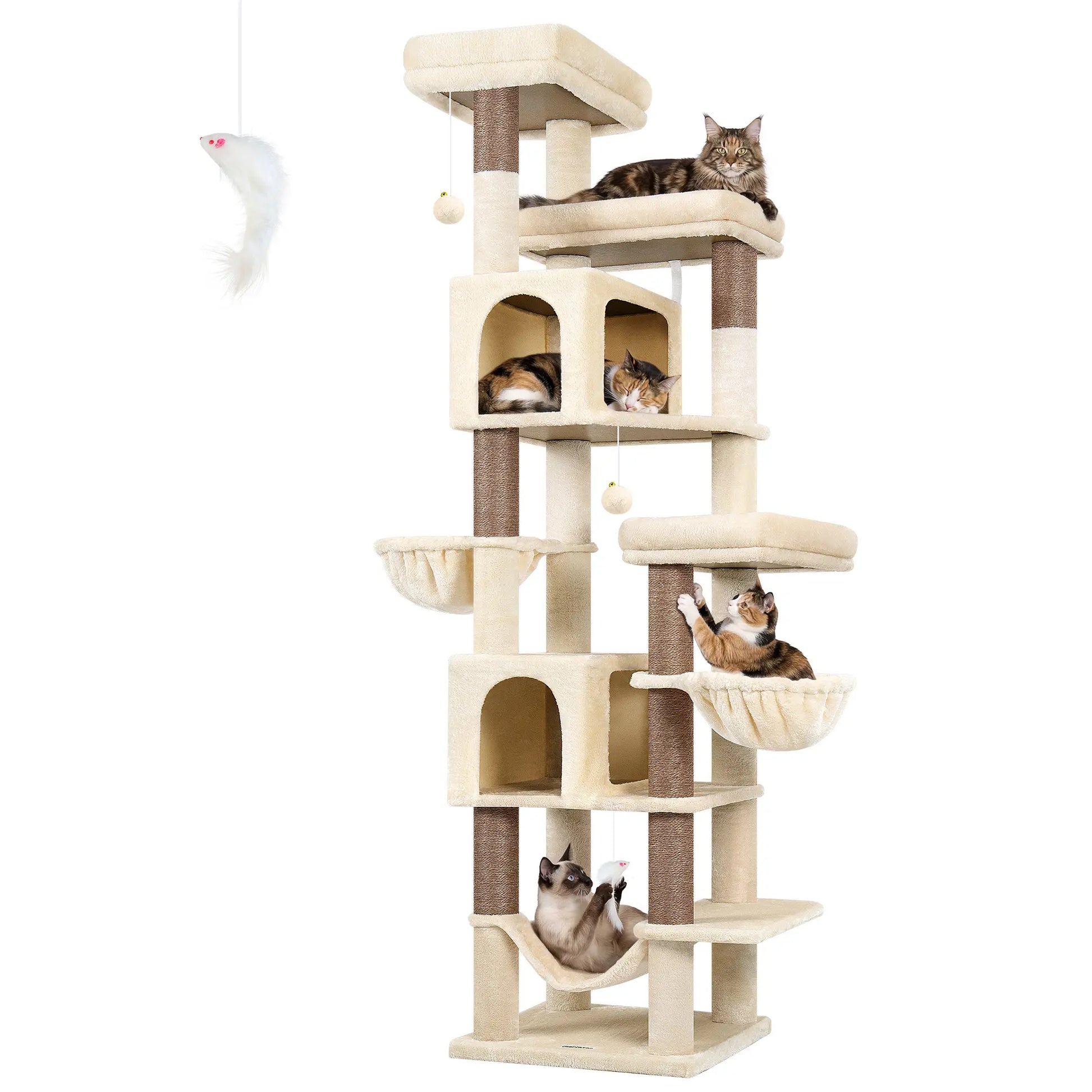 Globlazer Heavy Duty 82" Cat Mansion, Space-Saving Corner Cat Furniture with 2 Condos & 7 Sisal Scratching Posts