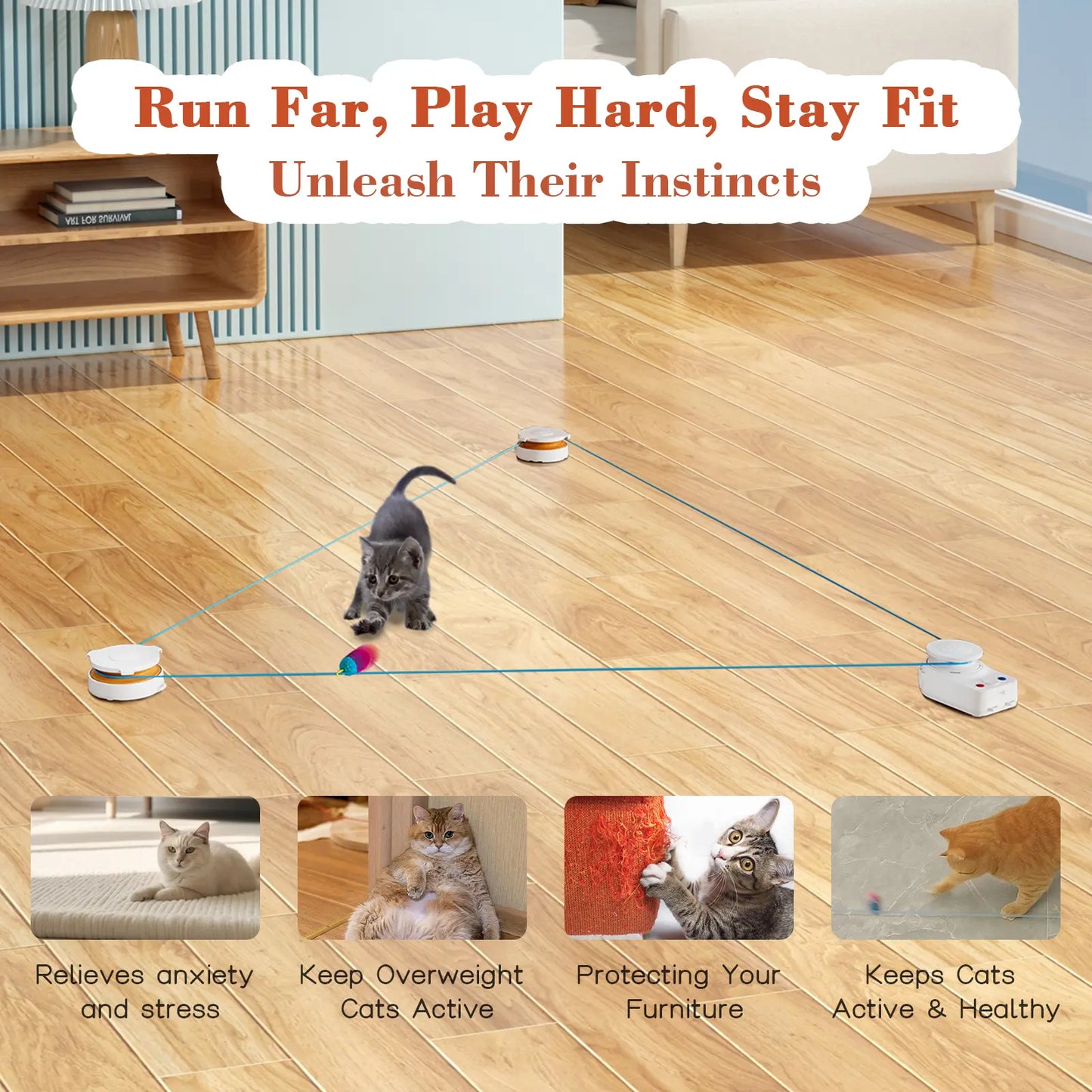 Metiya Interactive Cat Toy for Indoor Cats - Automatic Moving & Enrichment Toy with DIY Cat Treadmill for Exercise & Stimulating Chase Games