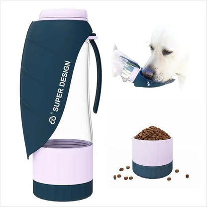 Hydro Paw Portable Dog Water Bottle Dispenser with Detachable Food Container & Wide Drinking Cup for Outdoor Activities Green