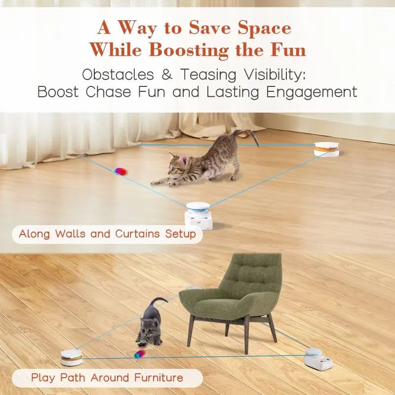 Metiya Interactive Cat Toy for Indoor Cats - Automatic Moving & Enrichment Toy with DIY Cat Treadmill for Exercise & Stimulating Chase Games