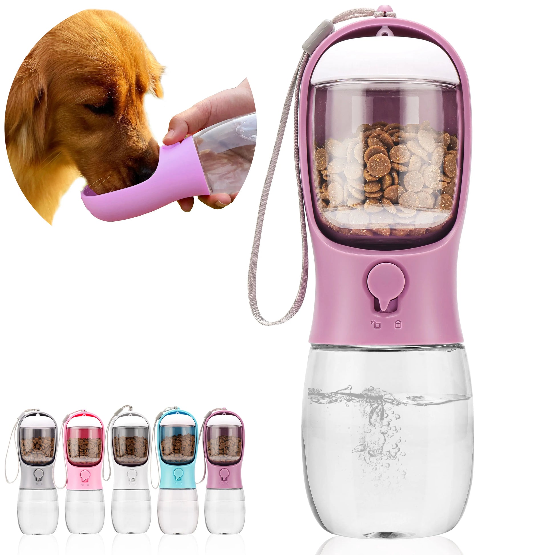 AVELORA Dog Water Bottle,Portable Pet Water Bottle with Food Container,Outdoor Portable Water Dispenser for Cat,Rabbit,Puppy and Other Pets for Walking,Hiking,Travel