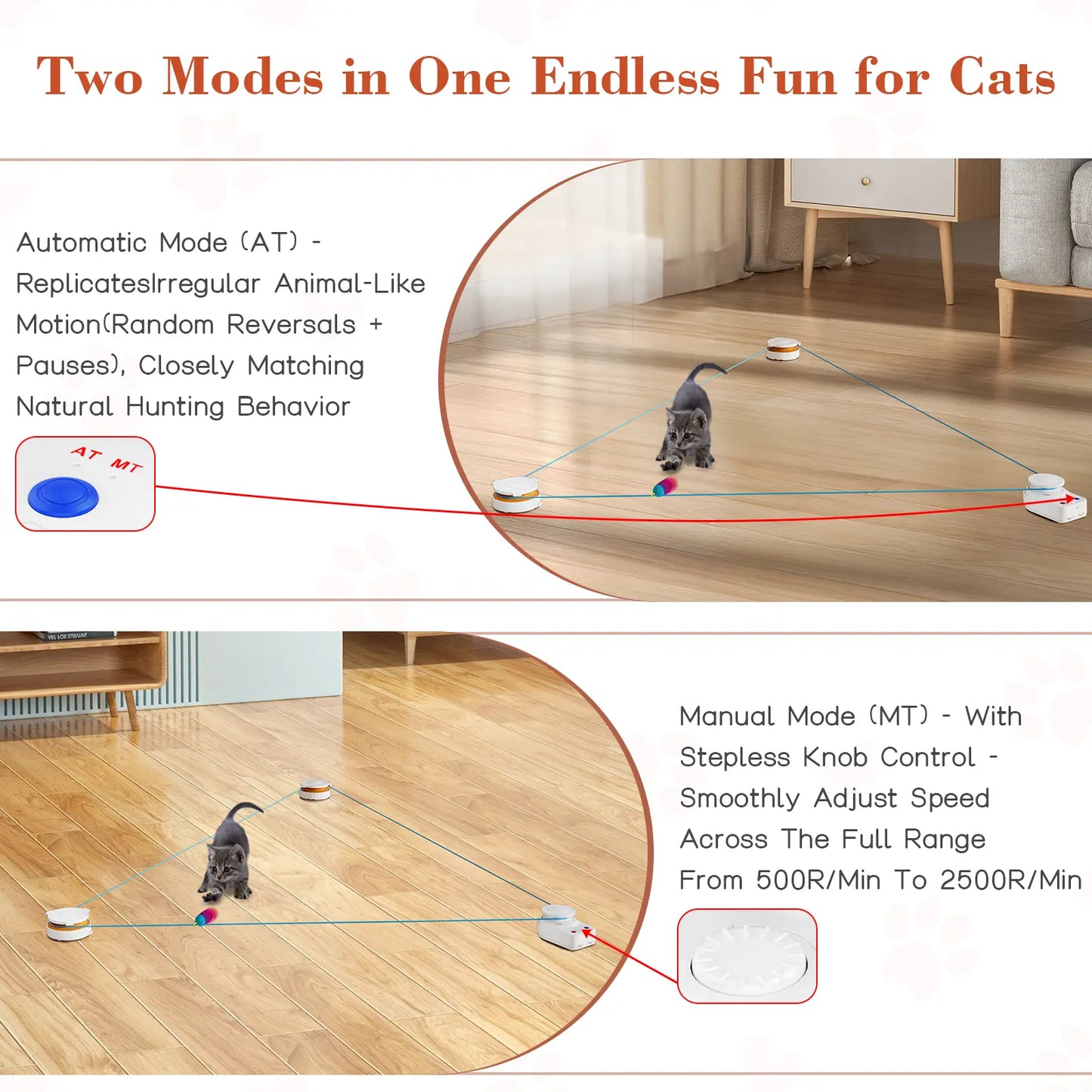 Metiya Interactive Cat Toy for Indoor Cats - Automatic Moving & Enrichment Toy with DIY Cat Treadmill for Exercise & Stimulating Chase Games
