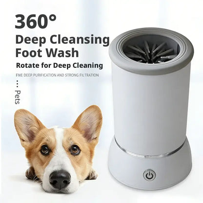 Automatic Electric Pet Paw Cleaner, Rechargeable Dog Cat Foot Washer Cup with Soft Silicone Brushes, Portable Muddy Paw Cleaner for Dogs Cats Grooming Grooming Brush Hair 4-Hourbattery Life Balm Shedding Bath Cleaning