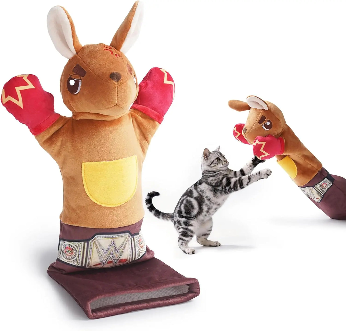 PURETOY Rumble Roo Cat Wrestling Toy #Summervibes #Petlovers, 22-Inch Kangaroo Puppet with Catnip Pouches & Treat Pocket, Reinforced Glove for Kicking, Bonding Toy for Cats