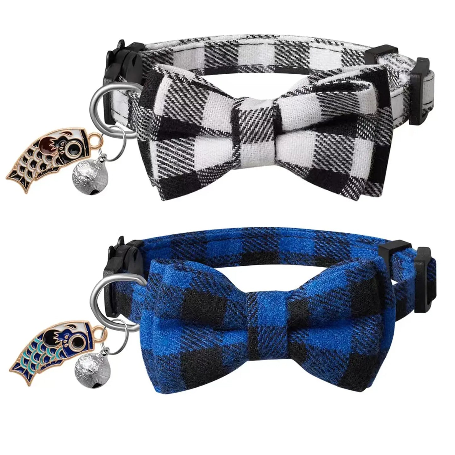 2 Pack Small Fish Cat Collars with Bow Tie and Bell,Personalized Breakaway Kitten Collar for Girl Boy Cats,Adjustable 7-12Inch,Cute for Kitty Kitten Adult Cats,Pet Supplies,Stuff,Accessories