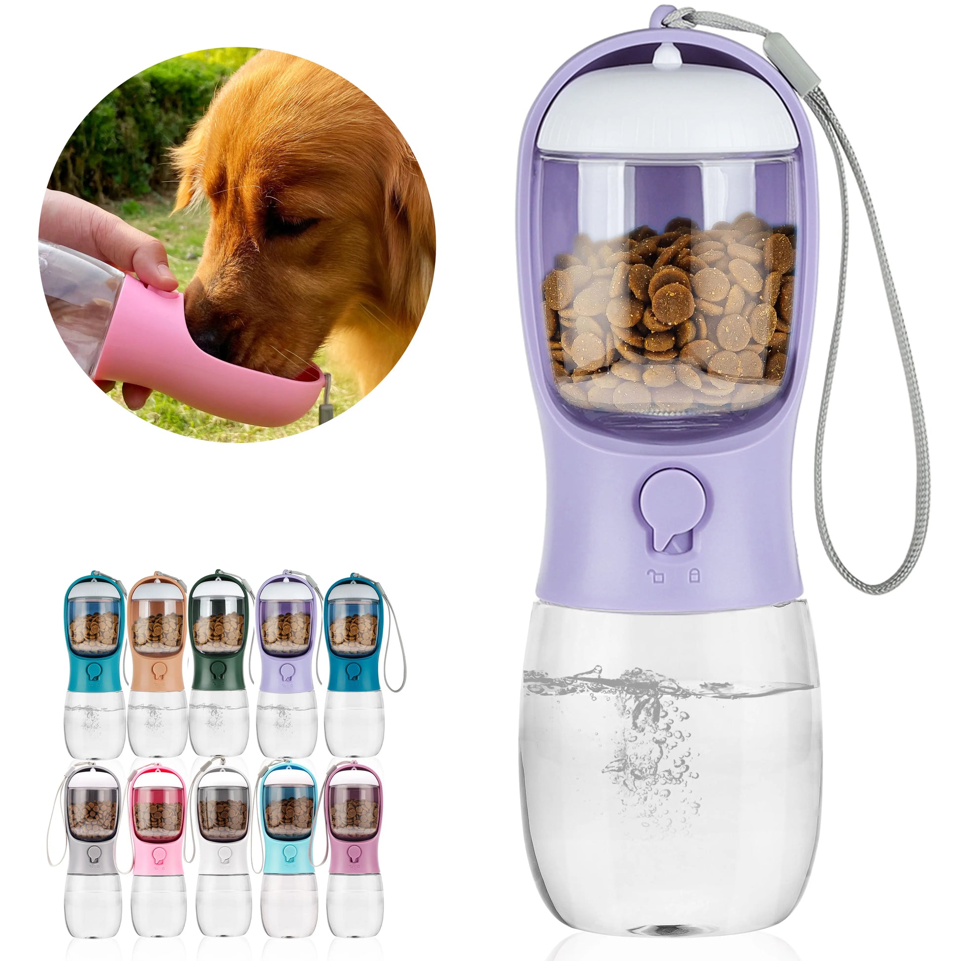 AVELORA Dog Water Bottle,Portable Pet Water Bottle with Food Container,Outdoor Portable Water Dispenser for Cat,Rabbit,Puppy and Other Pets for Walking,Hiking,Travel