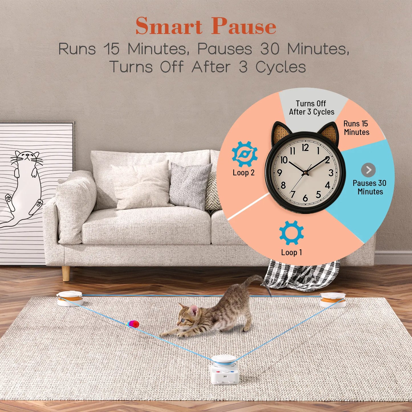 Metiya Interactive Cat Toy for Indoor Cats - Automatic Moving & Enrichment Toy with DIY Cat Treadmill for Exercise & Stimulating Chase Games