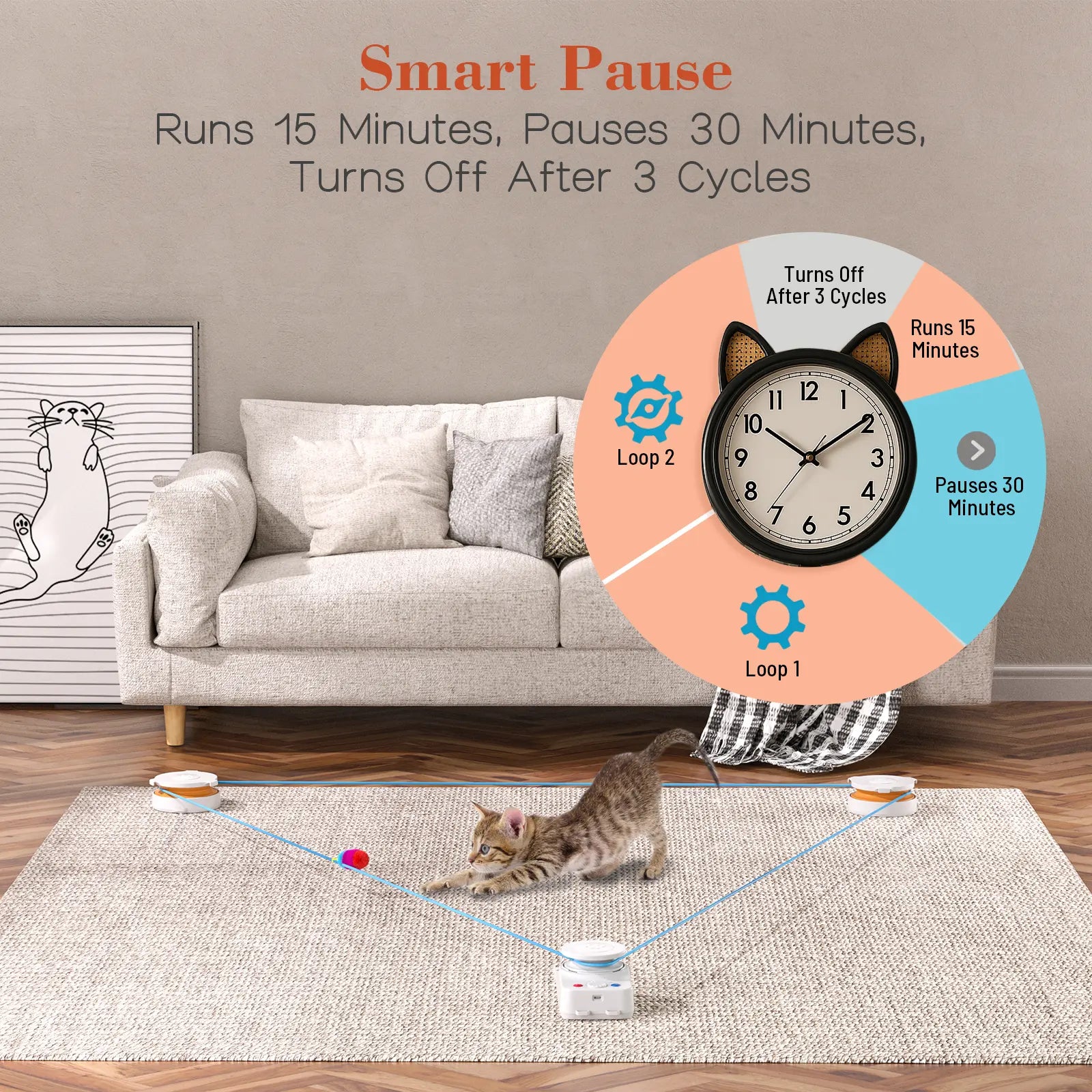 Metiya Interactive Cat Toy for Indoor Cats - Automatic Moving & Enrichment Toy with DIY Cat Treadmill for Exercise & Stimulating Chase Games
