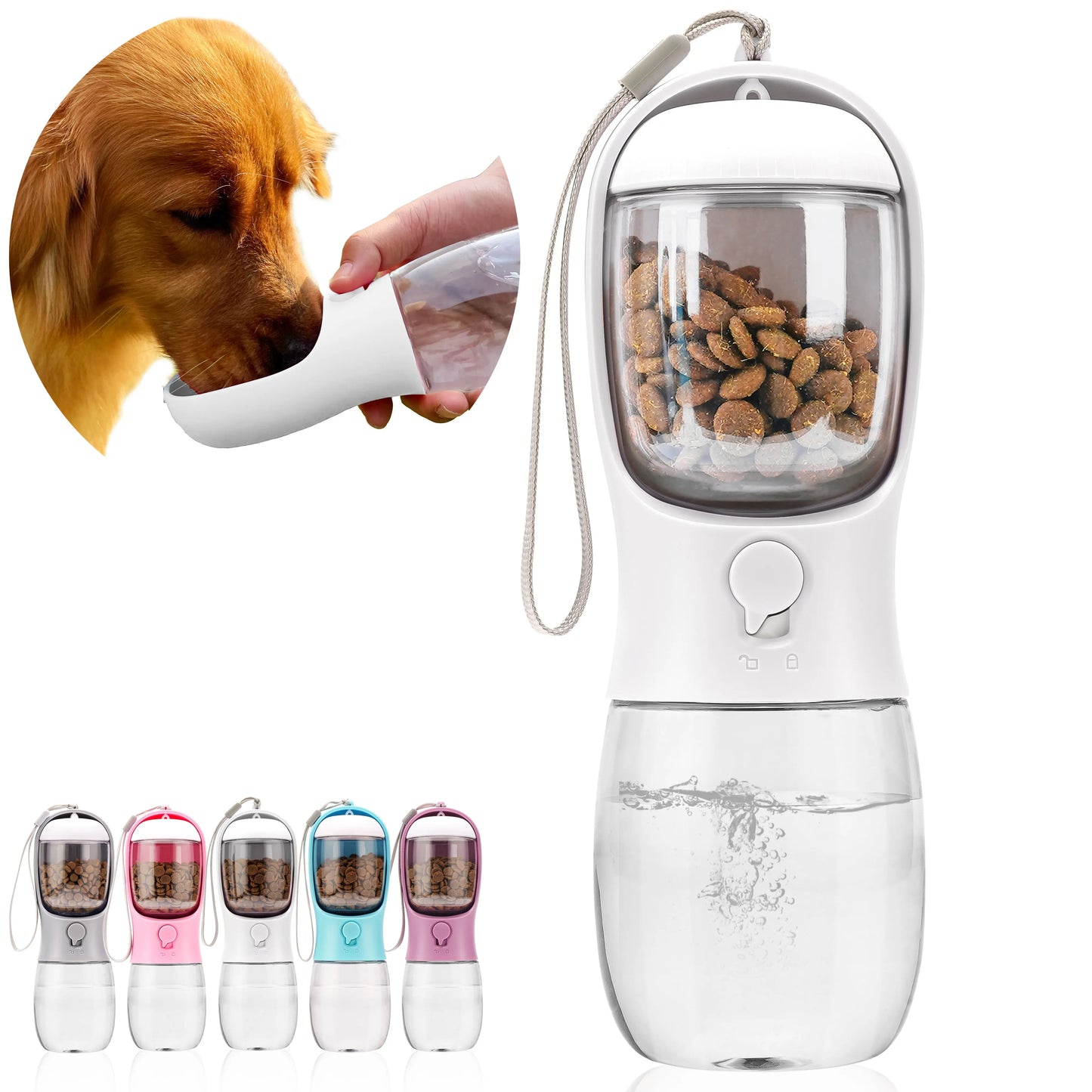 AVELORA Dog Water Bottle,Portable Pet Water Bottle with Food Container,Outdoor Portable Water Dispenser for Cat,Rabbit,Puppy and Other Pets for Walking,Hiking,Travel