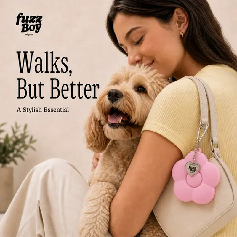 Fuzzboy Originals | Silicone Flower Dog Treat Pouch Keychain – Pink & Yellow