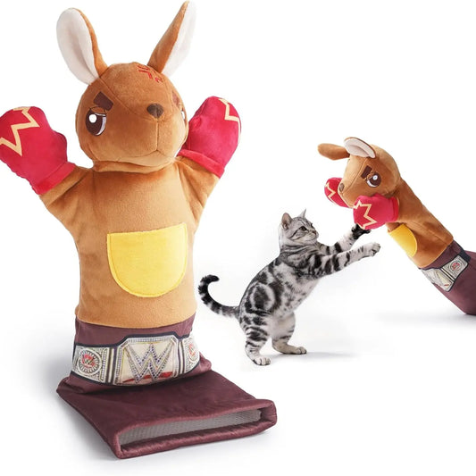 PURETOY Rumble Roo Cat Wrestling Toy #Summervibes #Petlovers, 22-Inch Kangaroo Puppet with Catnip Pouches & Treat Pocket, Reinforced Glove for Kicking, Bonding Toy for Cats