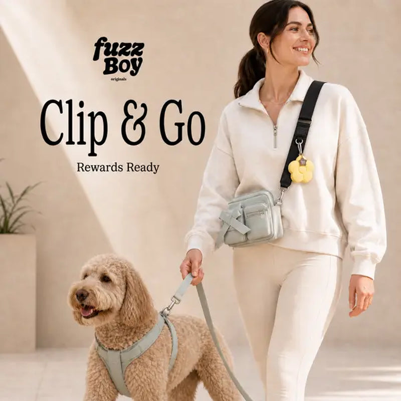 Fuzzboy Originals | Silicone Flower Dog Treat Pouch Keychain – Pink & Yellow