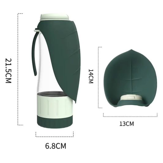 Hydro Paw Portable Dog Water Bottle Dispenser with Detachable Food Container & Wide Drinking Cup for Outdoor Activities Green