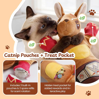 PURETOY Rumble Roo Cat Wrestling Toy #Summervibes #Petlovers, 22-Inch Kangaroo Puppet with Catnip Pouches & Treat Pocket, Reinforced Glove for Kicking, Bonding Toy for Cats
